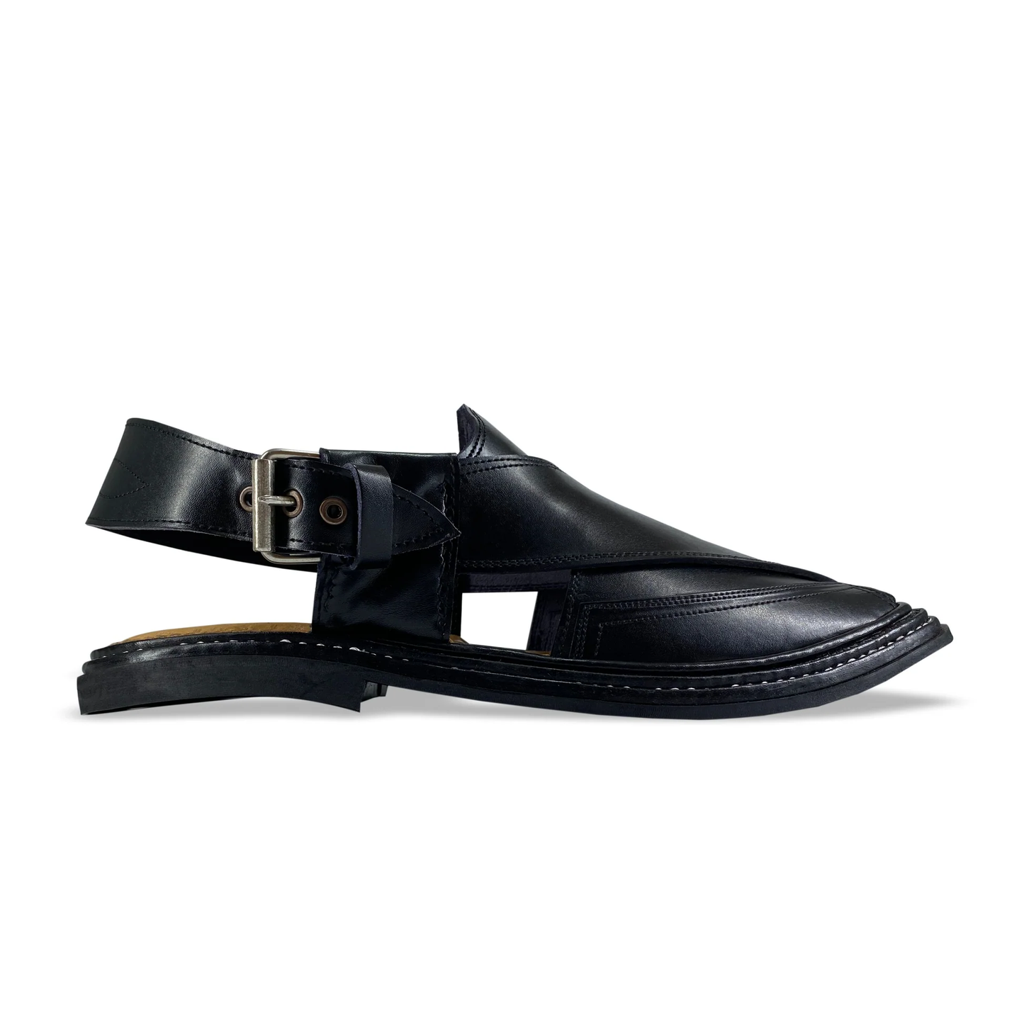 Handmade Triple Gear Peshawari Chappal | High Quality Black Leather