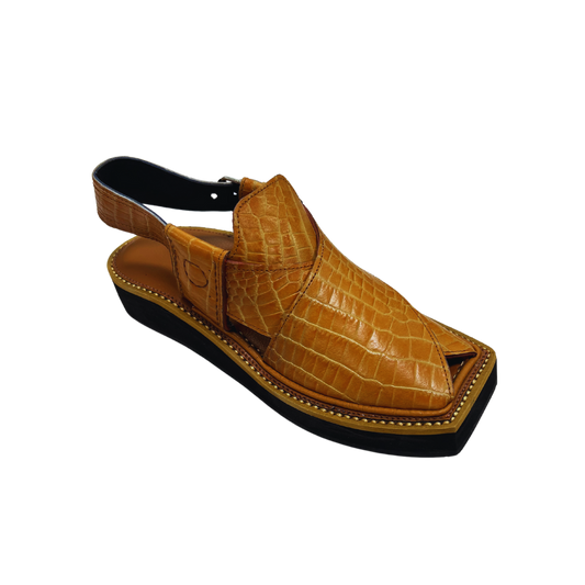 HANDMADE PESHAWARI CHAPPAL KAPTAN | REPTILE SKIN YELLOW COLOR