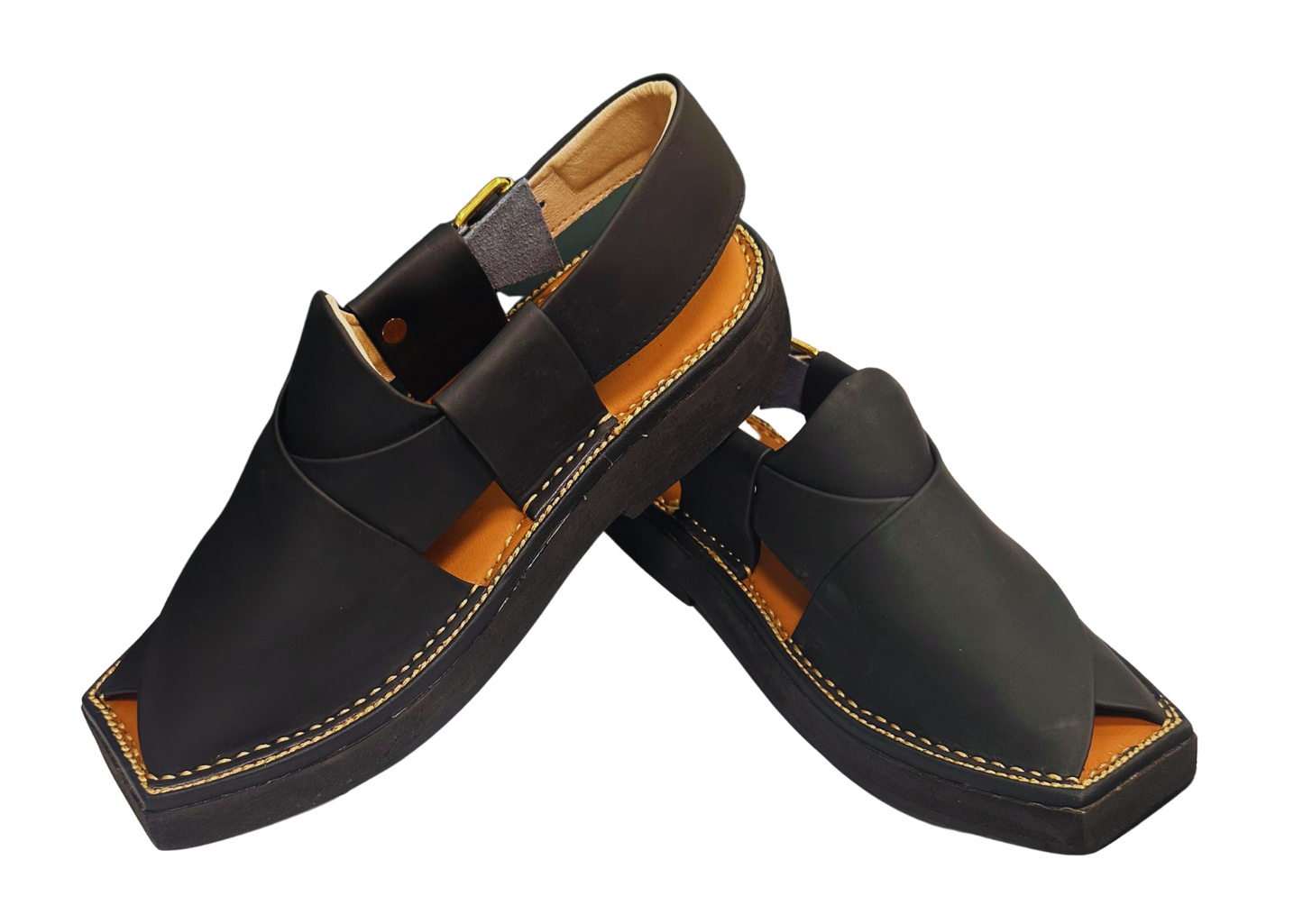 HANDMADE PESHAWRI CHAPPAL KAPTAN  | METALIC BLACK COLOR