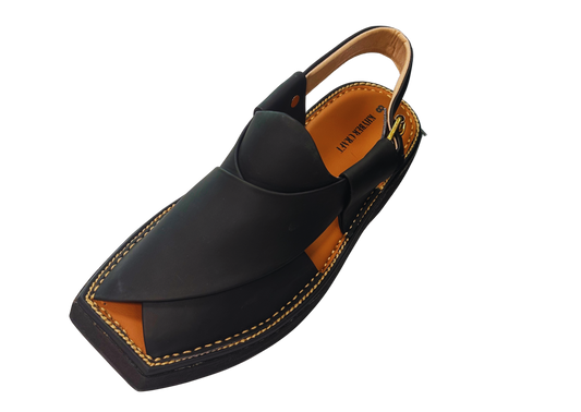 HANDMADE PESHAWRI CHAPPAL KAPTAN  | METALIC BLACK COLOR